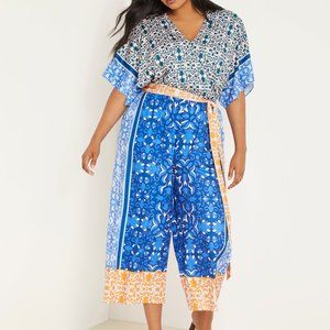 Plus Mixed Print Kimono Jumpsuit